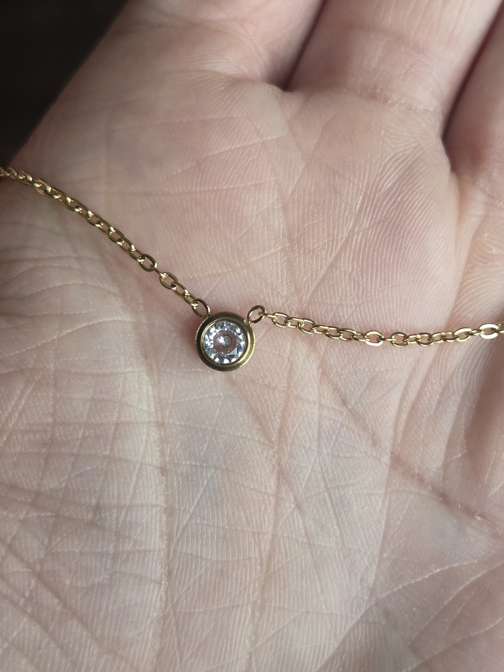 Delicate Gold Bezel Necklace with Clear Crystal